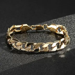 12mm Gold Bonded Curb Cuban Bracelet 8 Inch