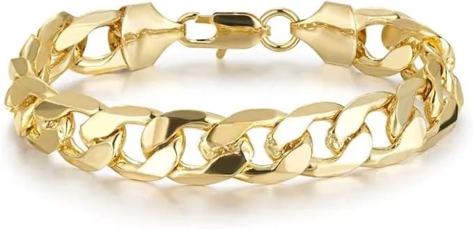 12mm Gold Bonded Curb Cuban Bracelet 8 Inch