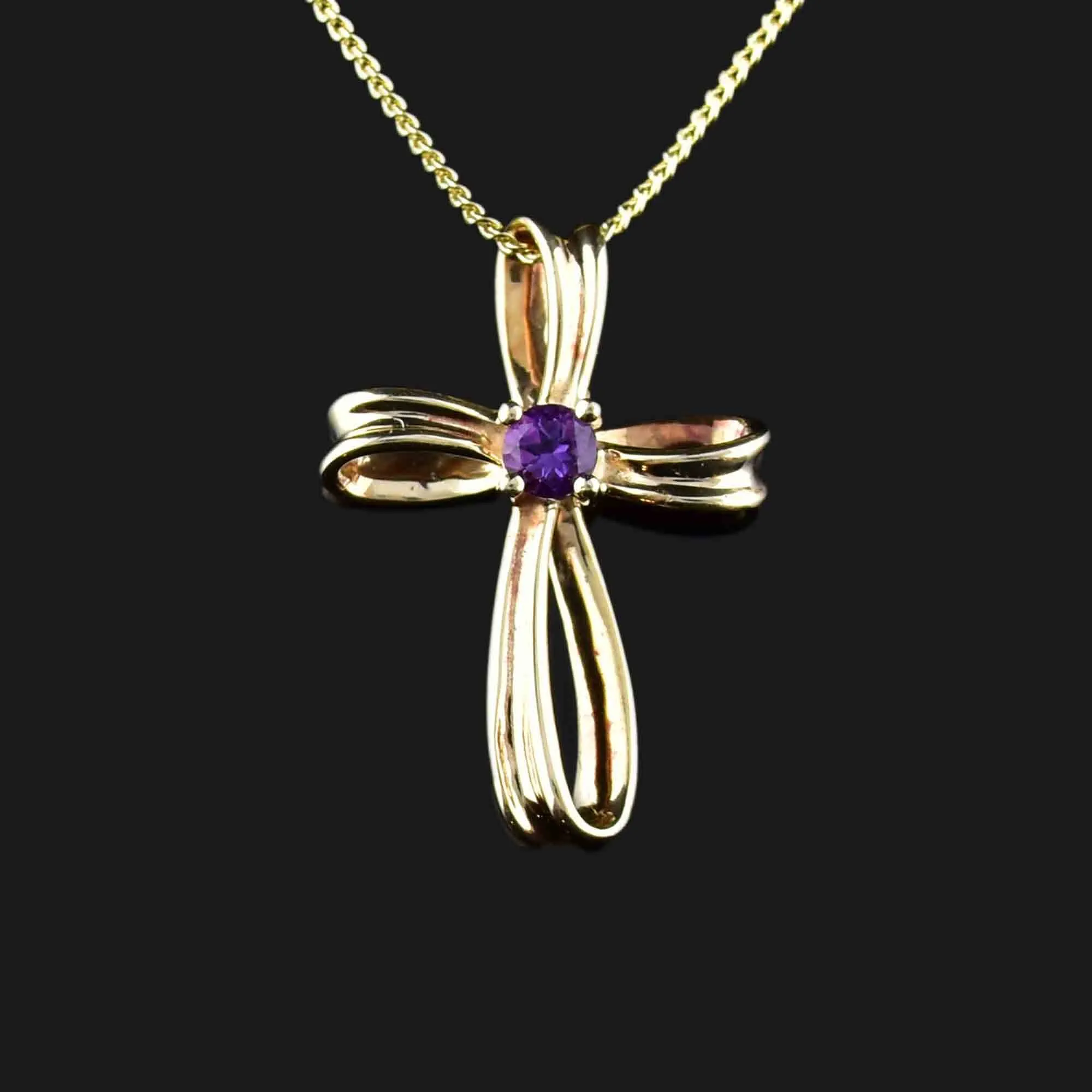 14K Gold Amethyst Cross Pendant Necklace