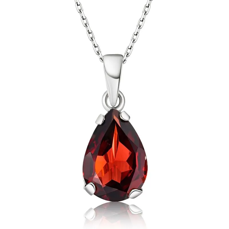 14K Gold Plated Garnet Teardrop Pendant Necklace