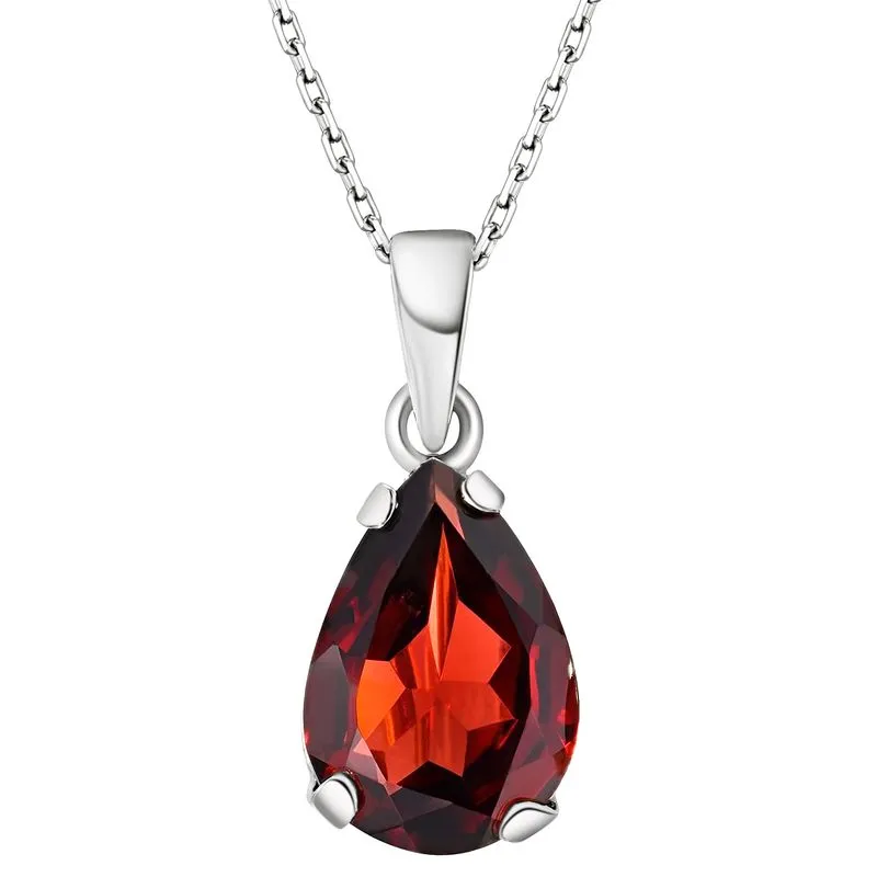 14K Gold Plated Garnet Teardrop Pendant Necklace