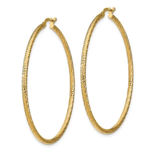 14K Polished Diamond Cut Large Hoop Earrings