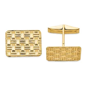 14k Real Gold Men's Basketweave Textured Cuff Links