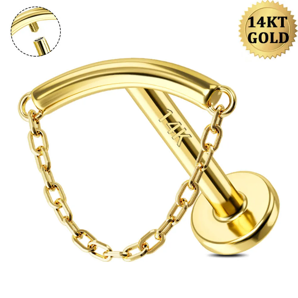 14K Solid Gold Chain Style Internally Threaded Cartilage Earring