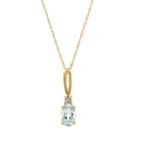 14K Yellow gold drop tear natural aqua marine necklace-13647