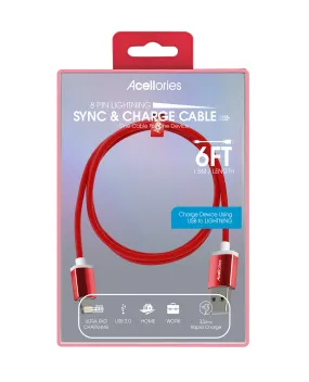 6Ft. Red Sync & Lightning Charging Cable