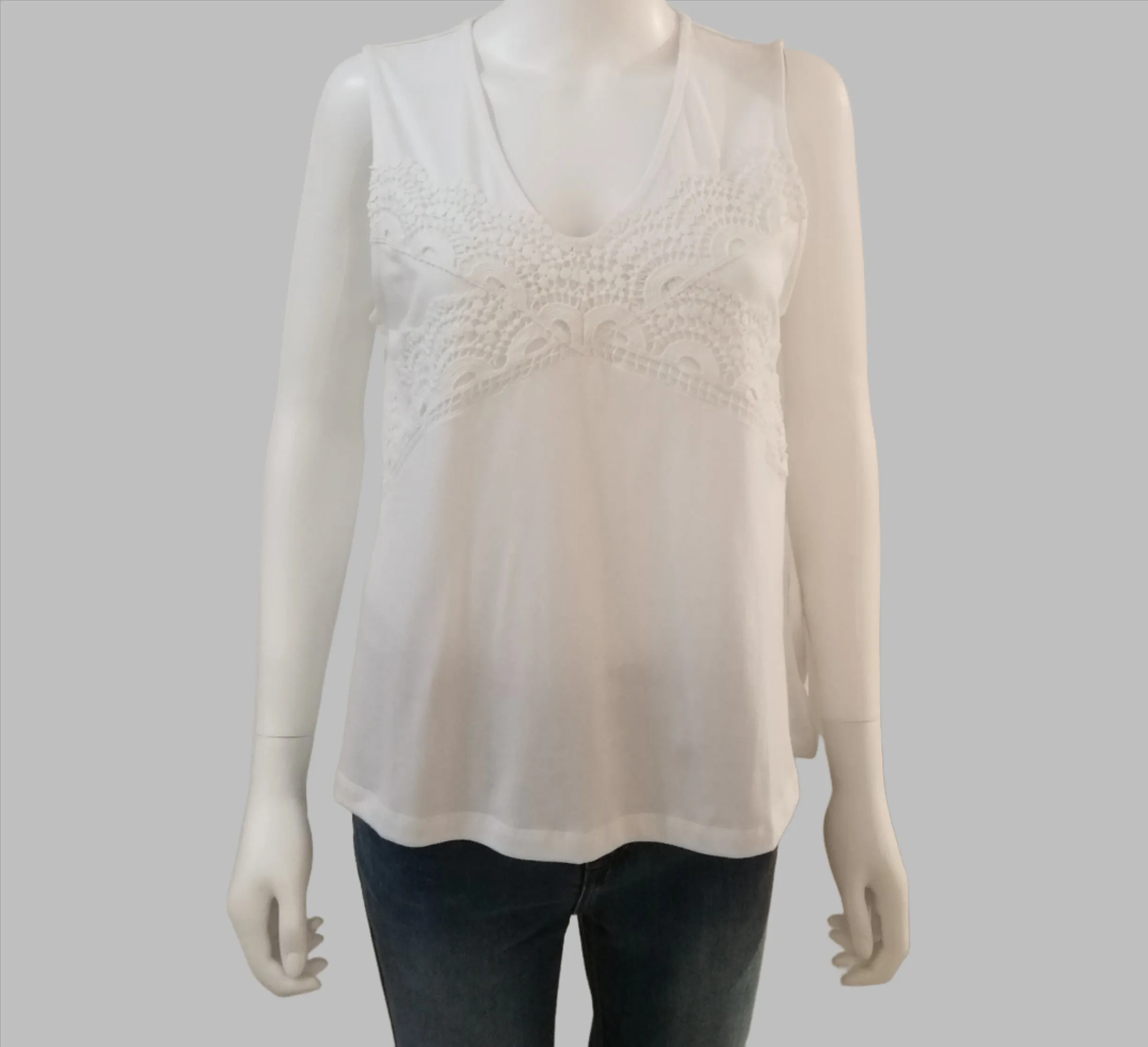 84275916 Lace Trim Top - White