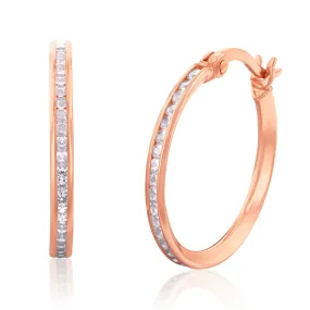 9ct Rose Gold 15mm Cubic Zirconia Hoop Earrings