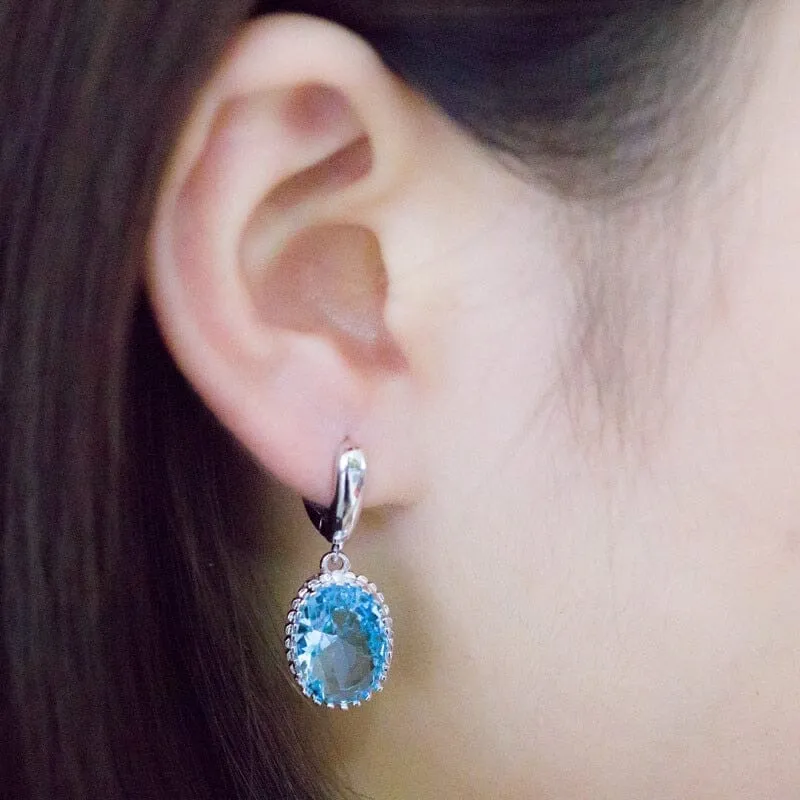 Aquamarine Oval Drop Earrings - 925 Sterling Silver