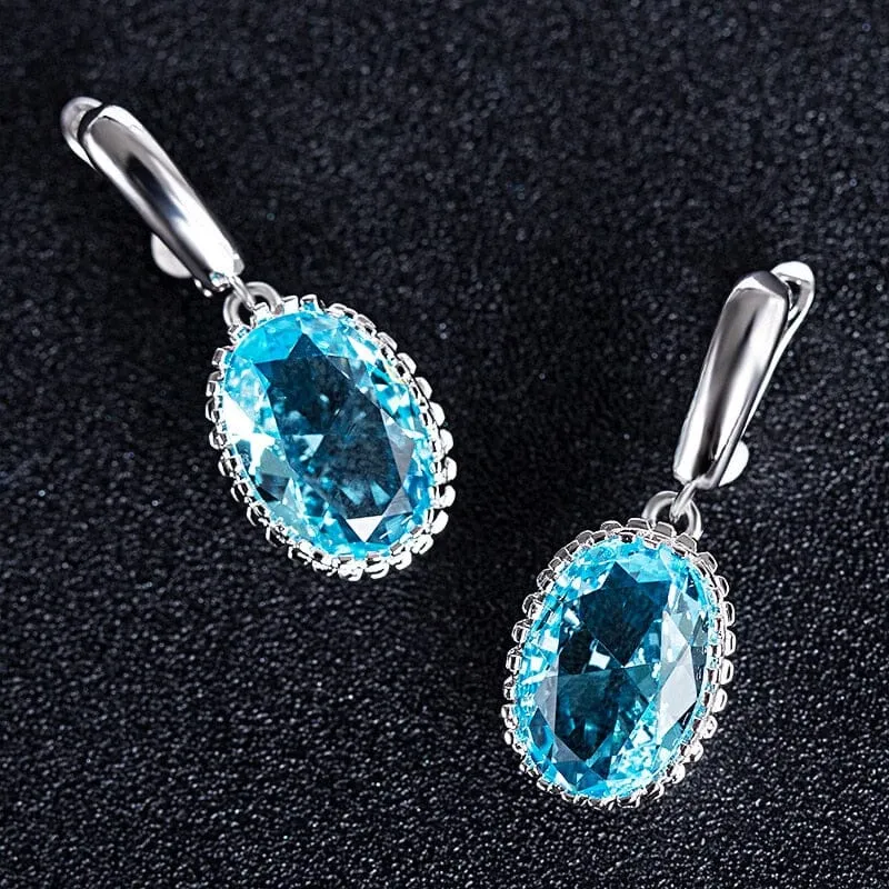 Aquamarine Oval Drop Earrings - 925 Sterling Silver