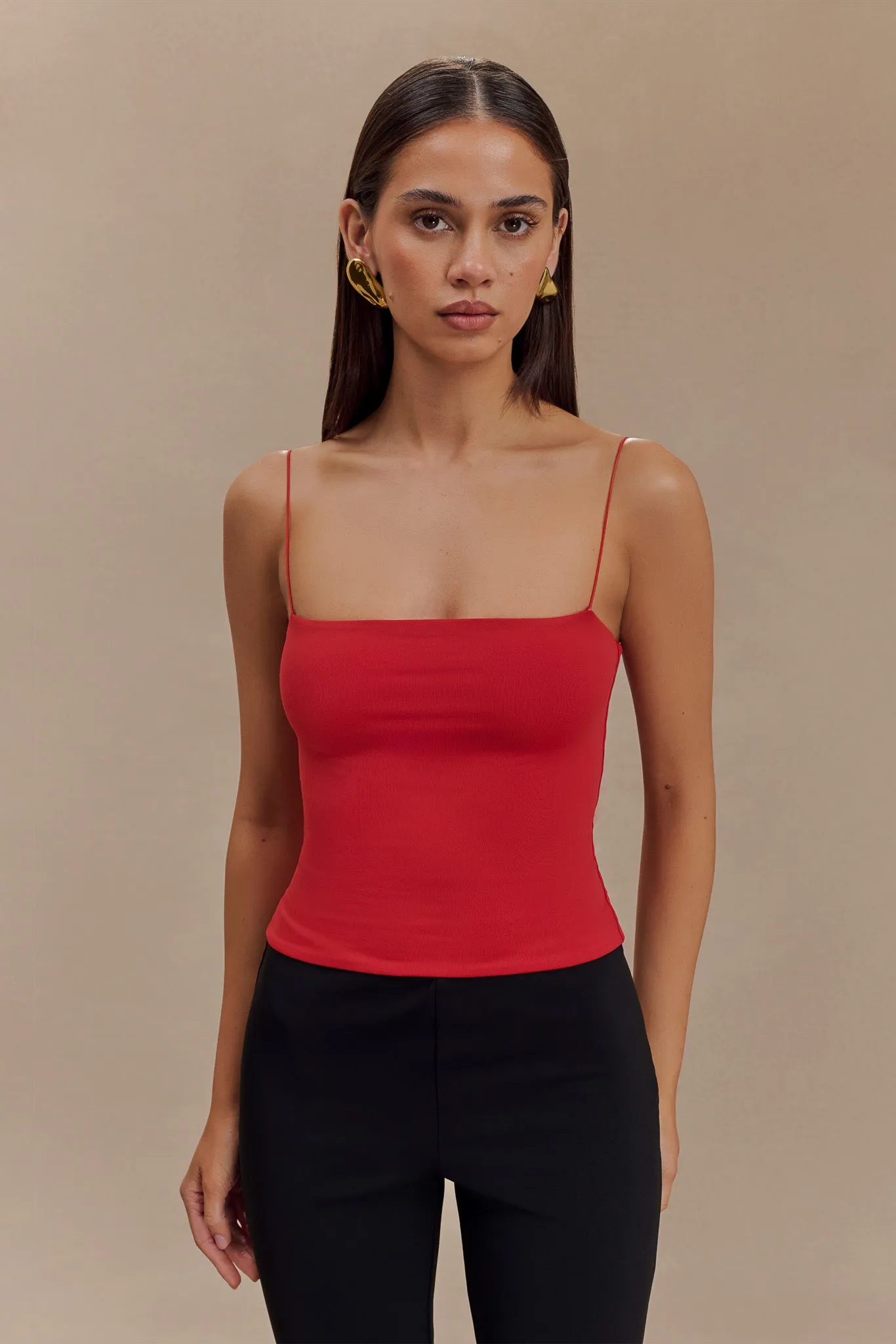 Arya Longline Spaghetti Strap Top - Ruby