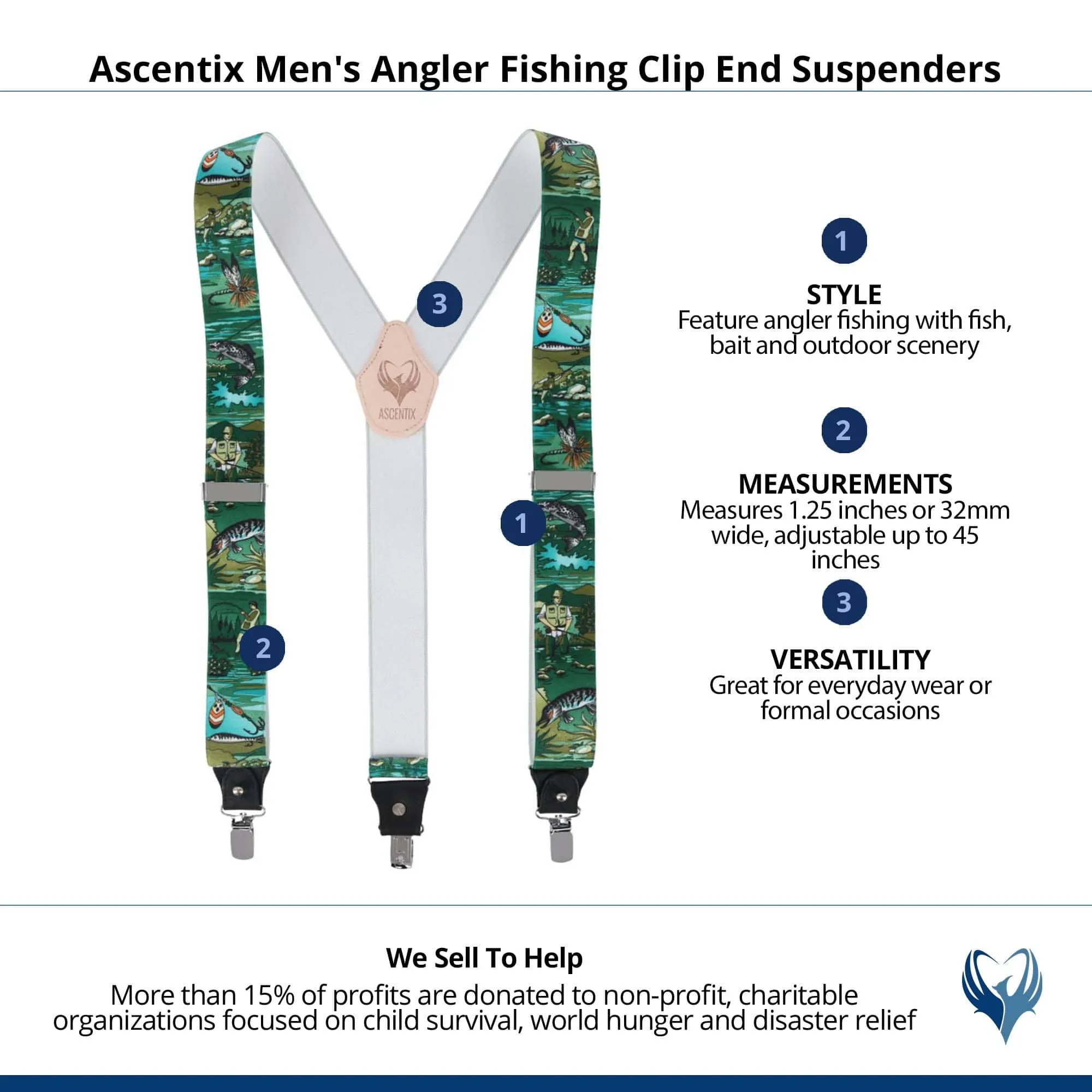 Ascentix Men's Angler Fishing Clip End Suspenders