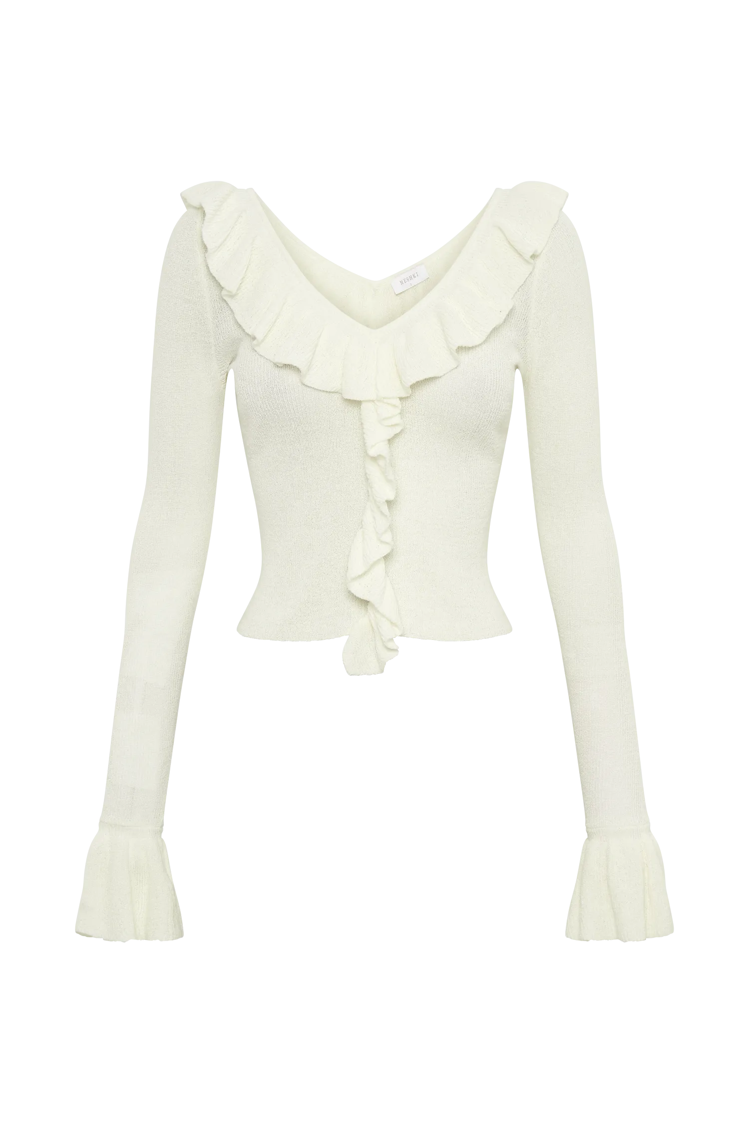 Aster Knit Top With Frill - White