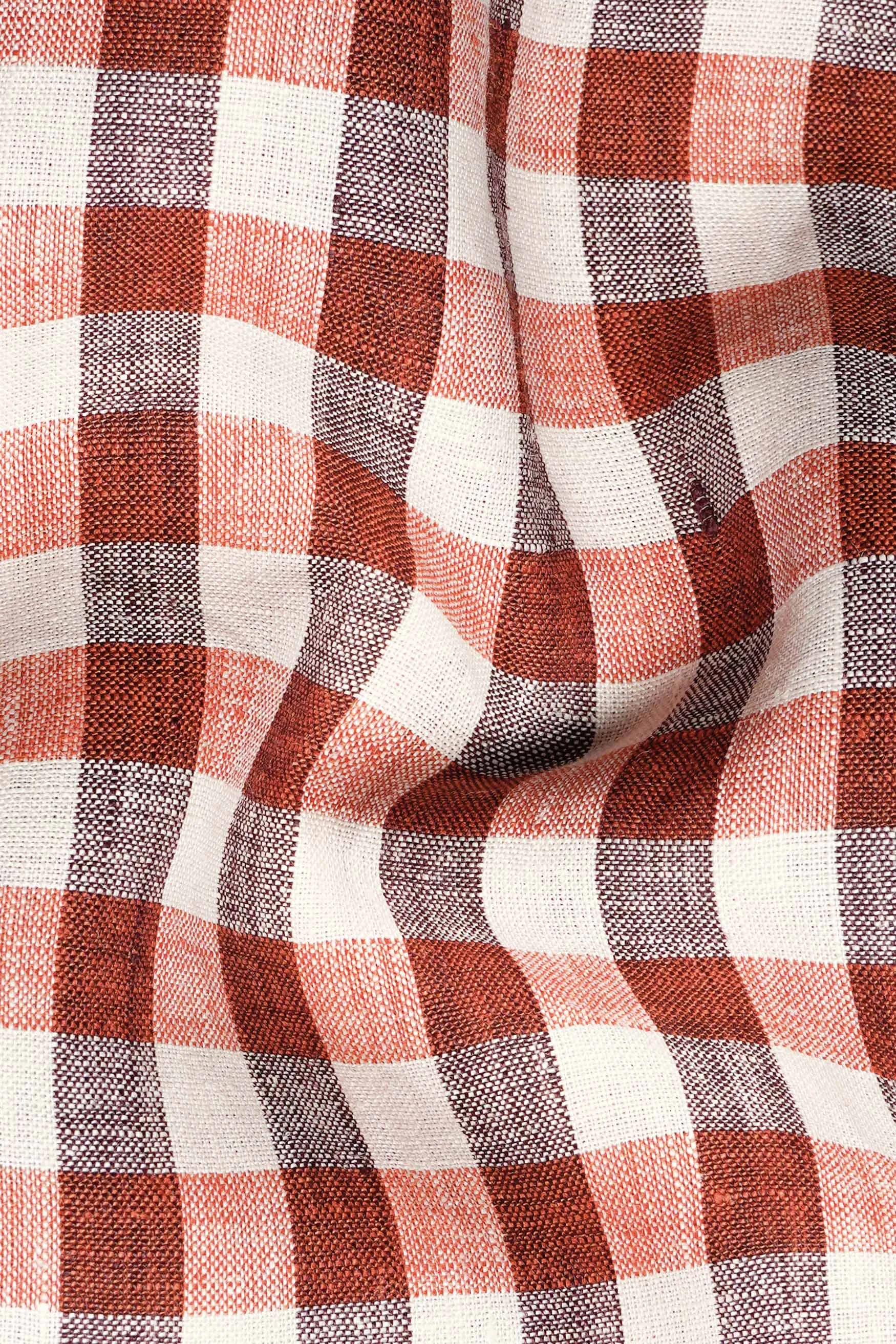 Auburn Red and White Checkered Luxurious Linen Shirt