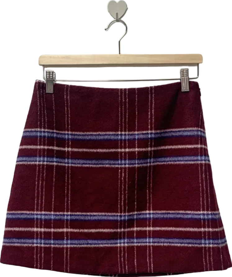 Avenue Burgundy Checkered Mini Skirt UK 10