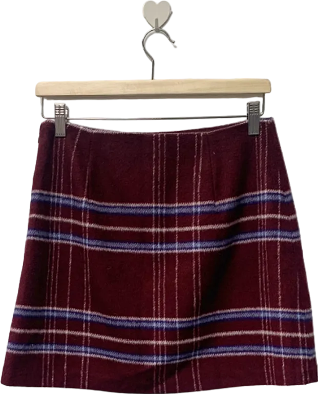 Avenue Burgundy Checkered Mini Skirt UK 10