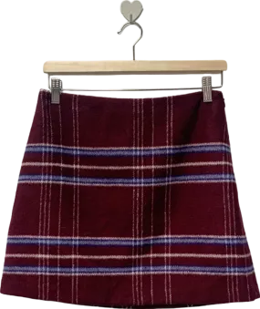 Avenue Burgundy Checkered Mini Skirt UK 10