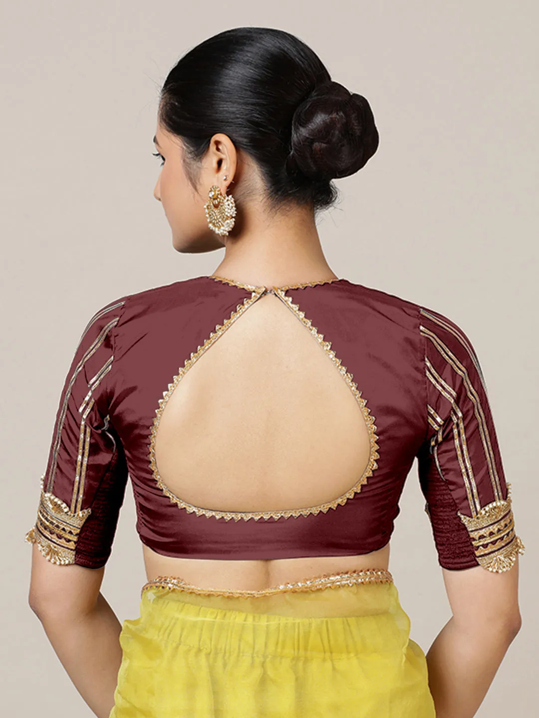 Aziza x Tyohaar | Elbow Sleeves Saree Blouse in Burgundy