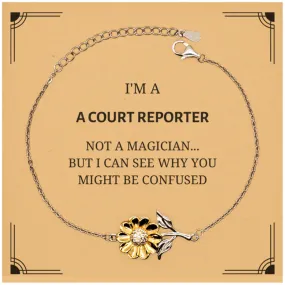 Badass Court Reporter Gifts, I'm Court Reporter not a magician, Sarcastic Sunflower Bracelet for Court Reporter Birthday Christmas for  Men, Women, Friends, Coworkers