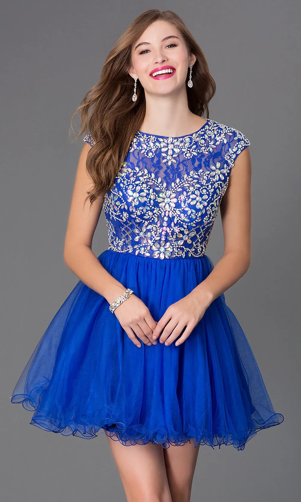 Beaded-Bodice Short Babydoll Homecoming Dress