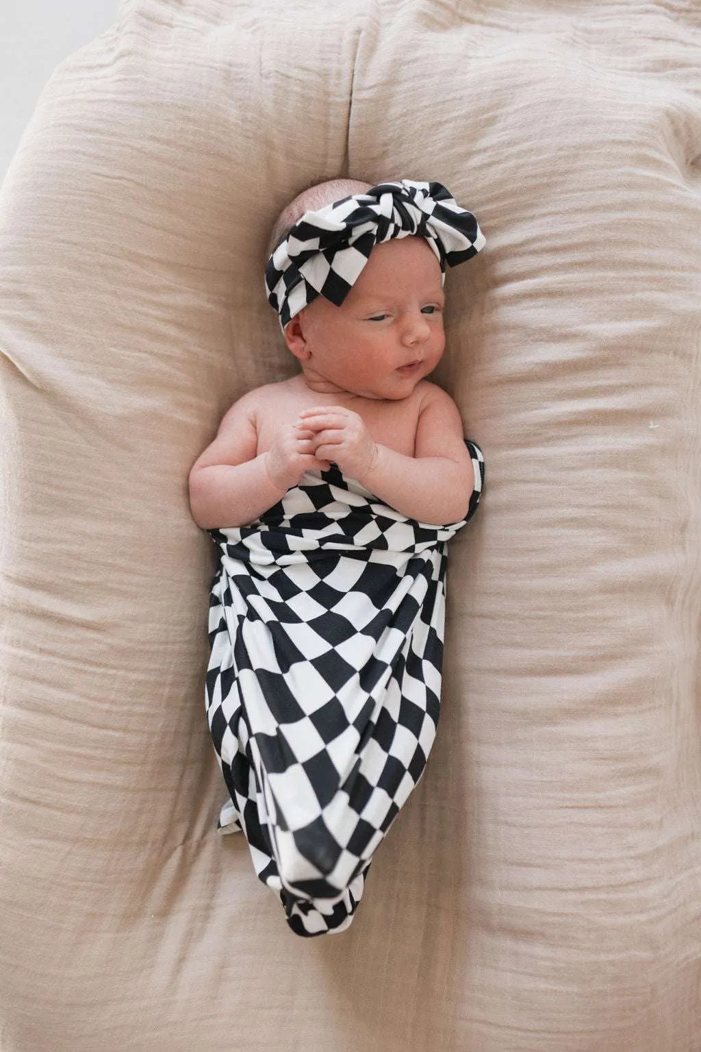 Black & White Wavy Checkerboard | Bamboo Swaddle