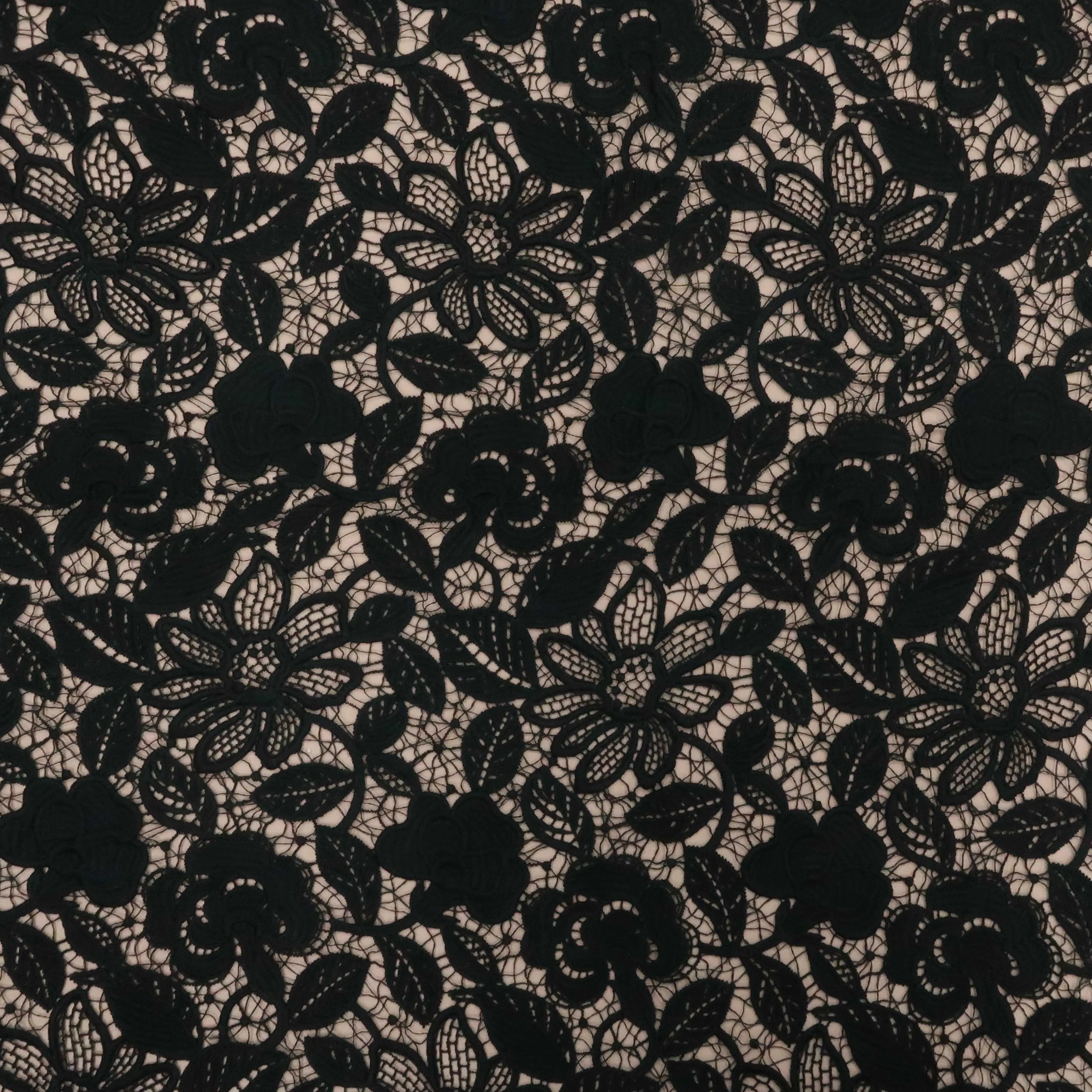 Black Floral Designed Lace Fabric