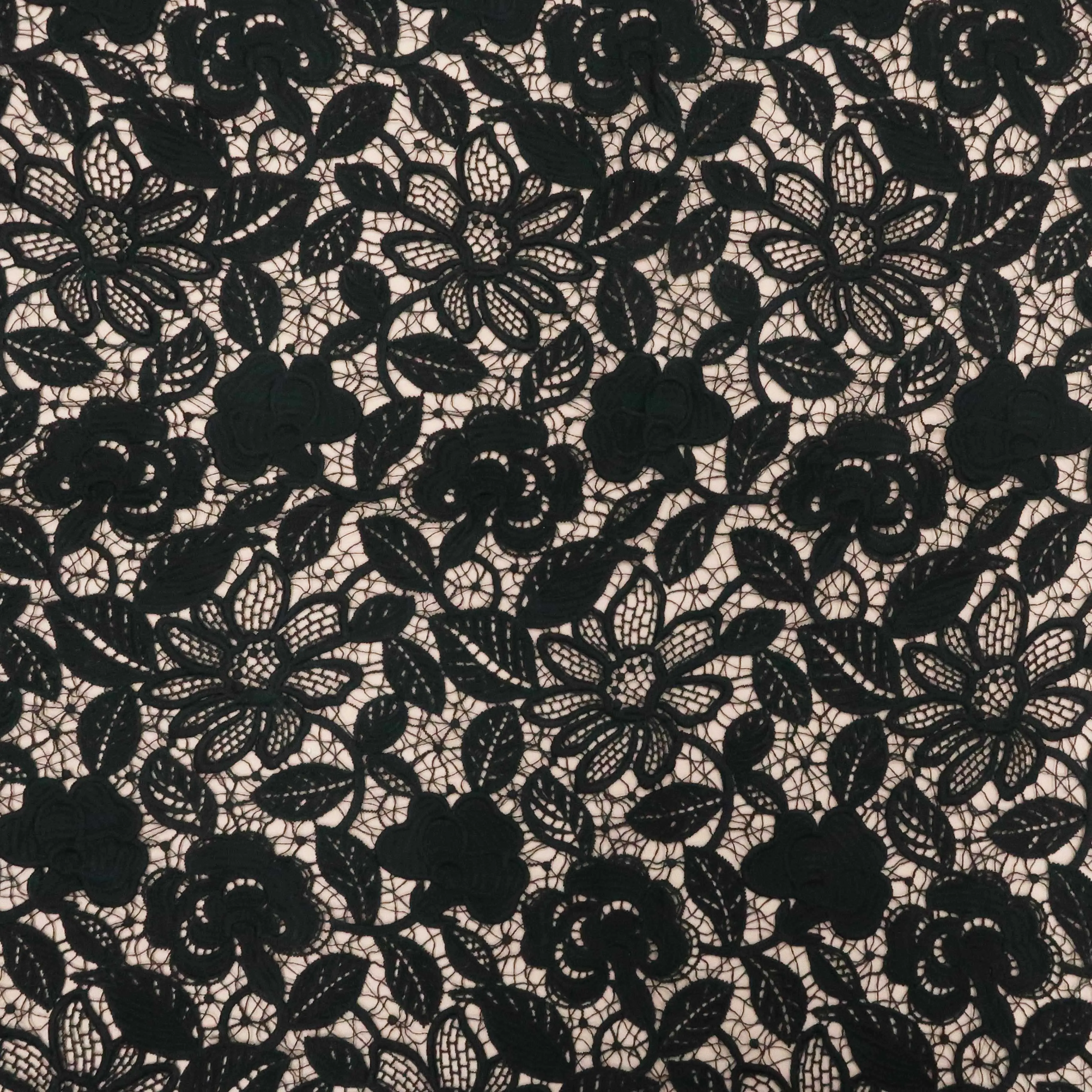 Black Floral Designed Lace Fabric