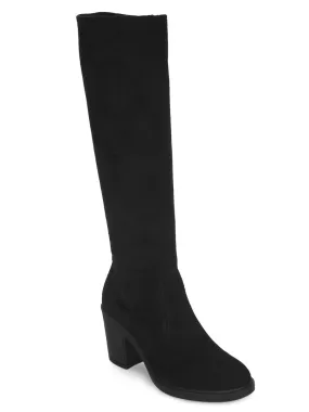 Black Micro Block Heel Long Boots