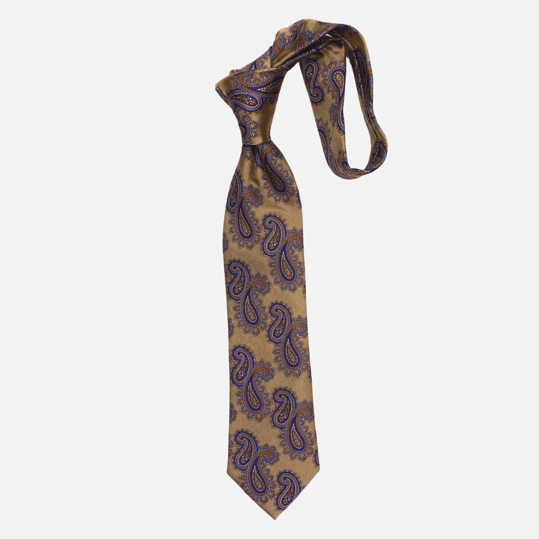 Boulder Trading Co. Silk Tie - Golden Brown Paisley Elegance - Blue and Orange Accents