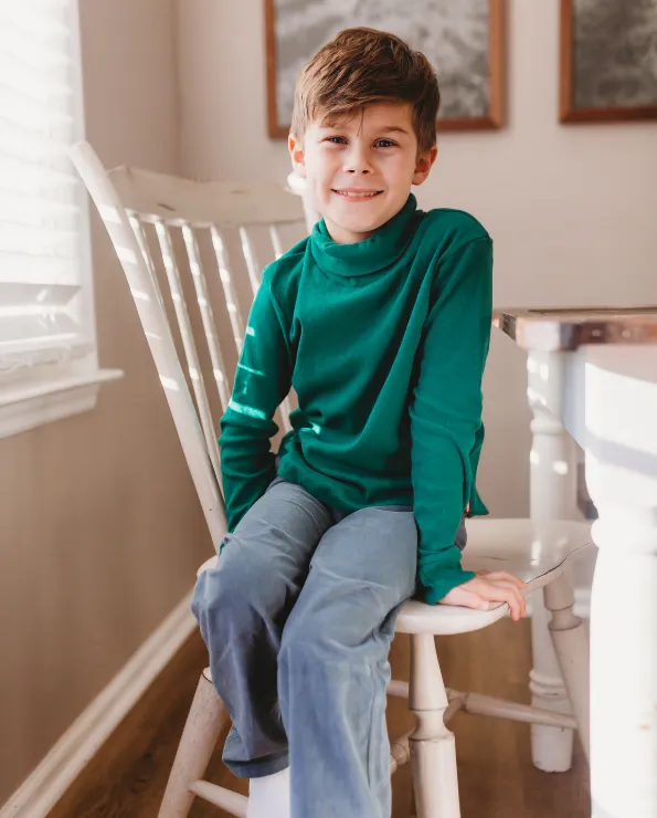 Boys and Girls Soft Cotton Turtleneck  | Elf Green