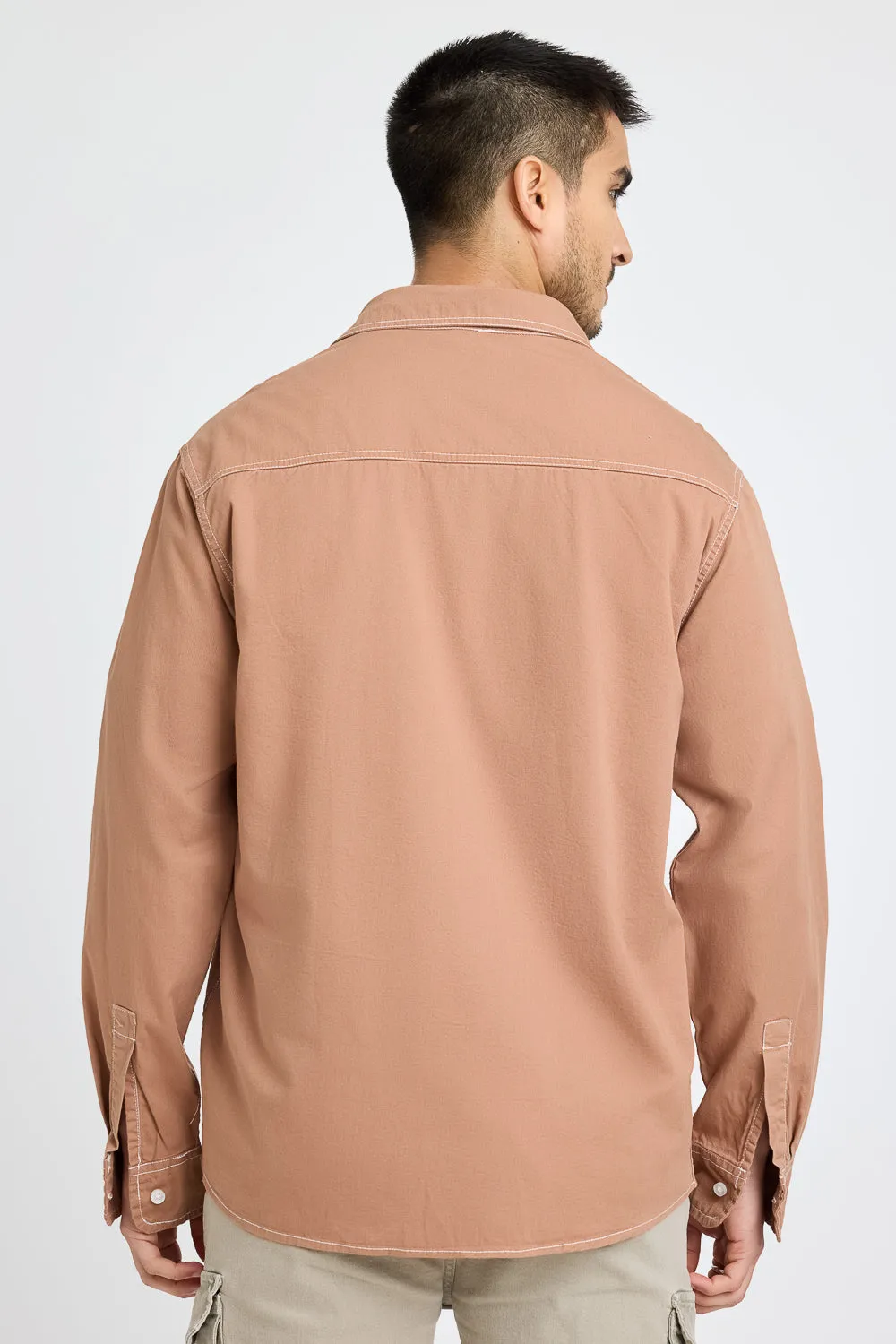 Brown Contrast Stitch Men's Shirt