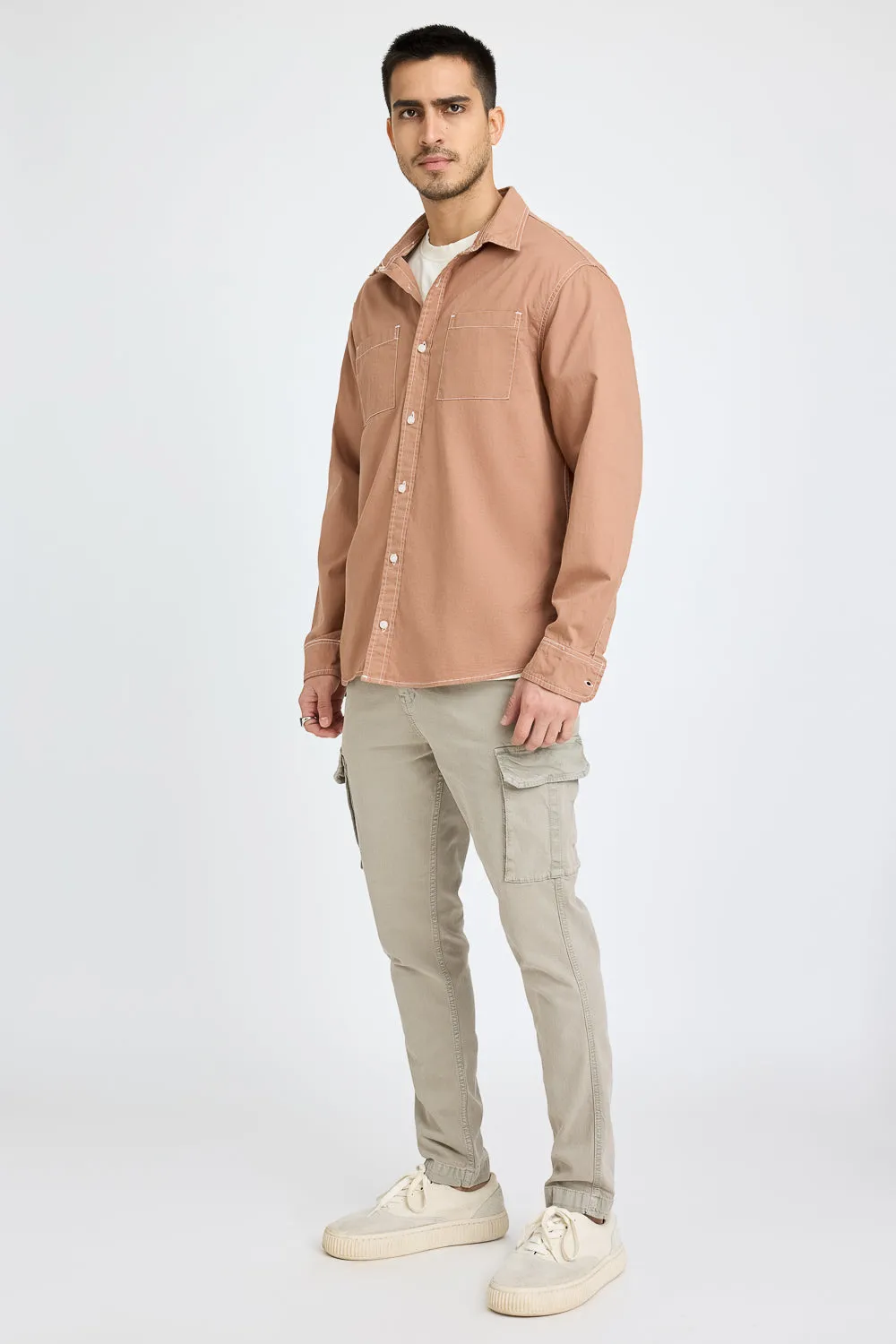 Brown Contrast Stitch Men's Shirt