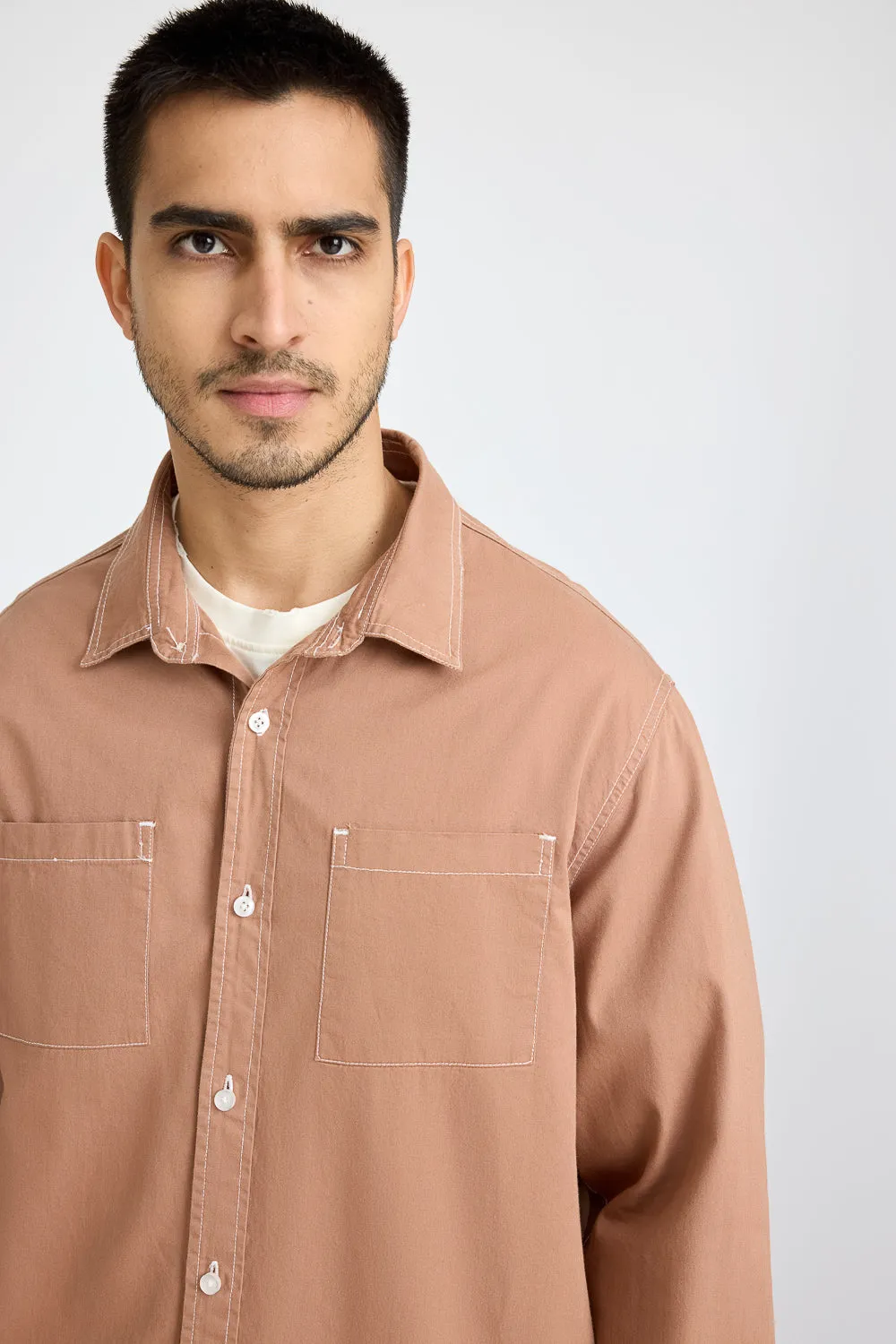 Brown Contrast Stitch Men's Shirt