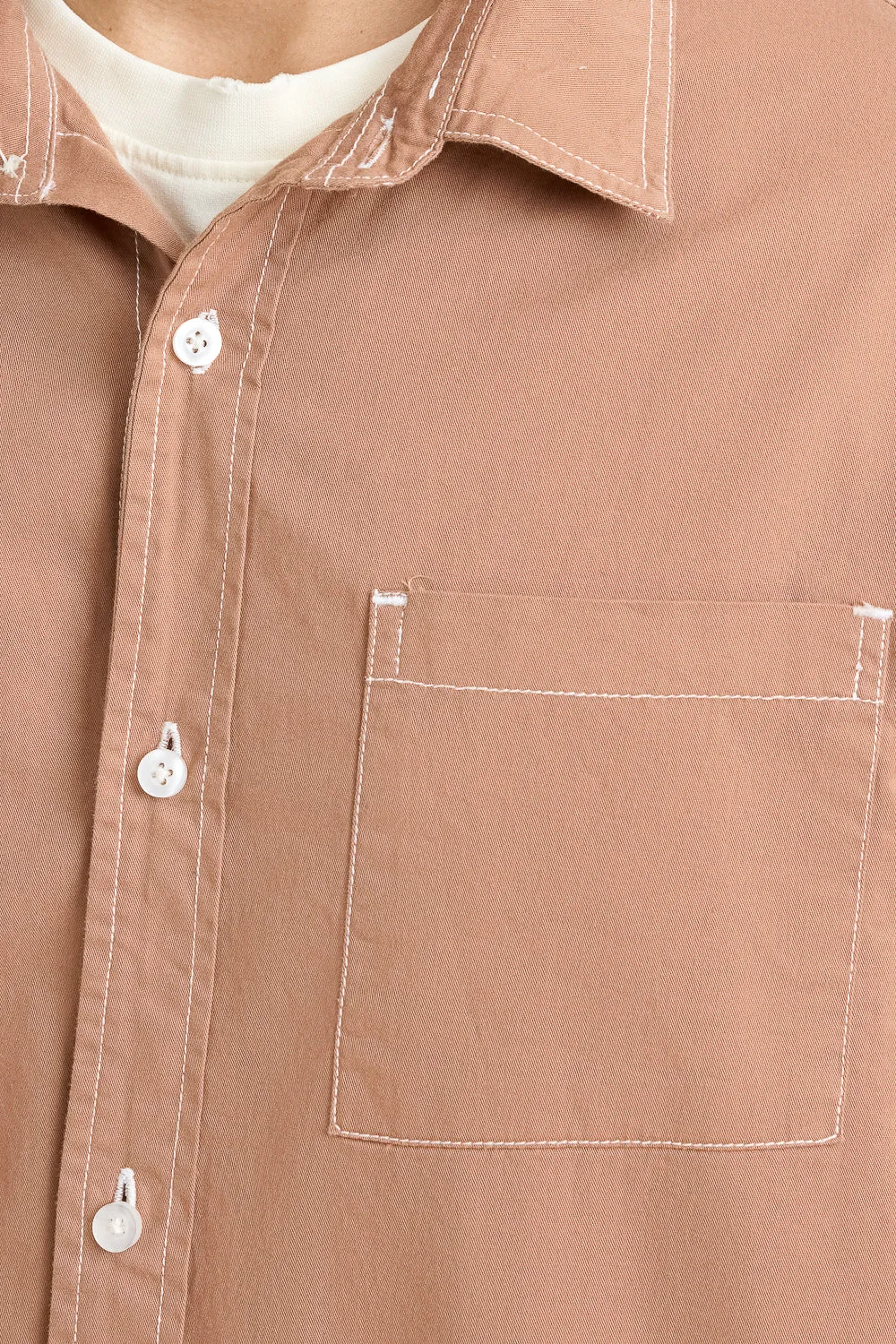 Brown Contrast Stitch Men's Shirt