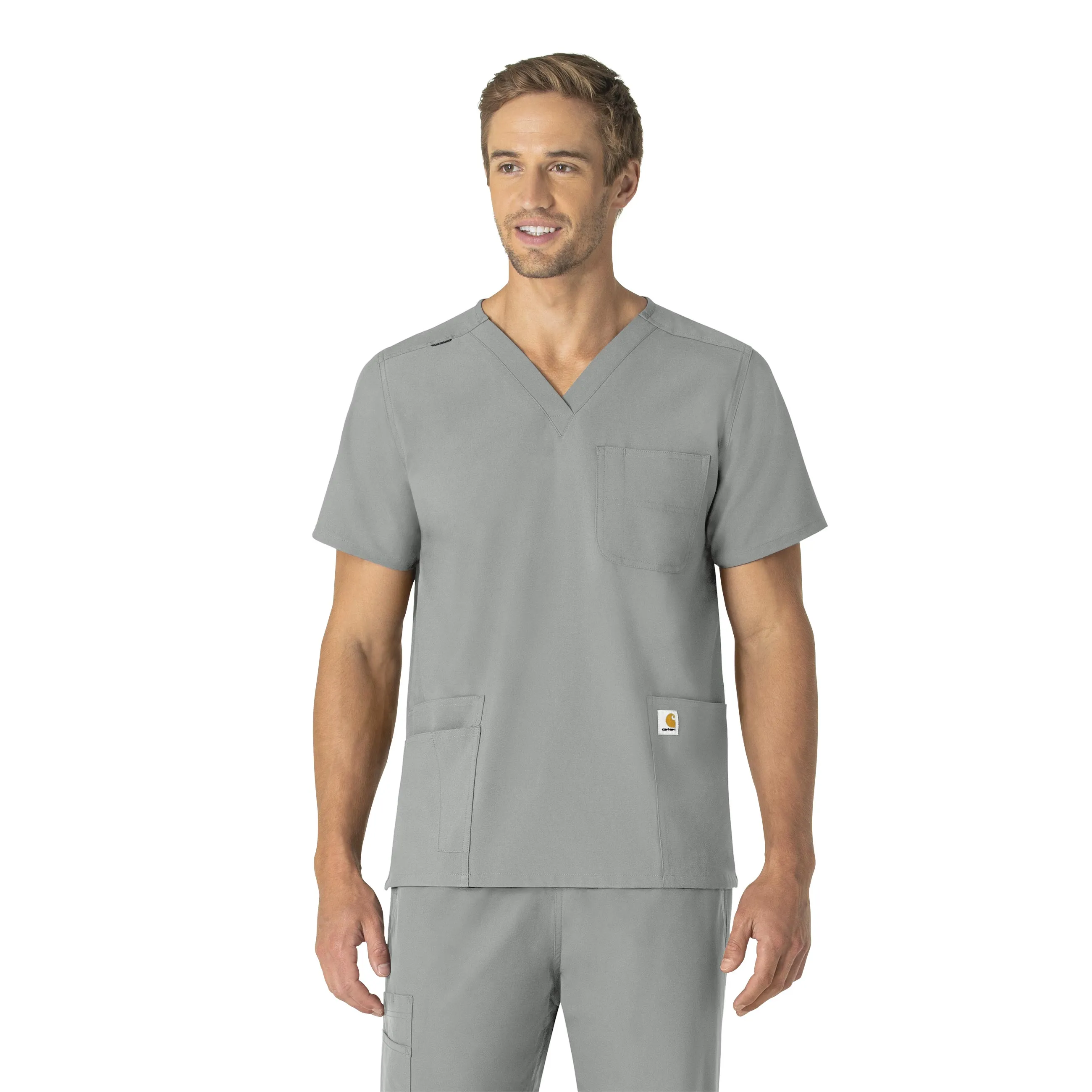 Carhartt Force Essentials Unisex V-Neck 6-Pocket Scrub Top - Grey