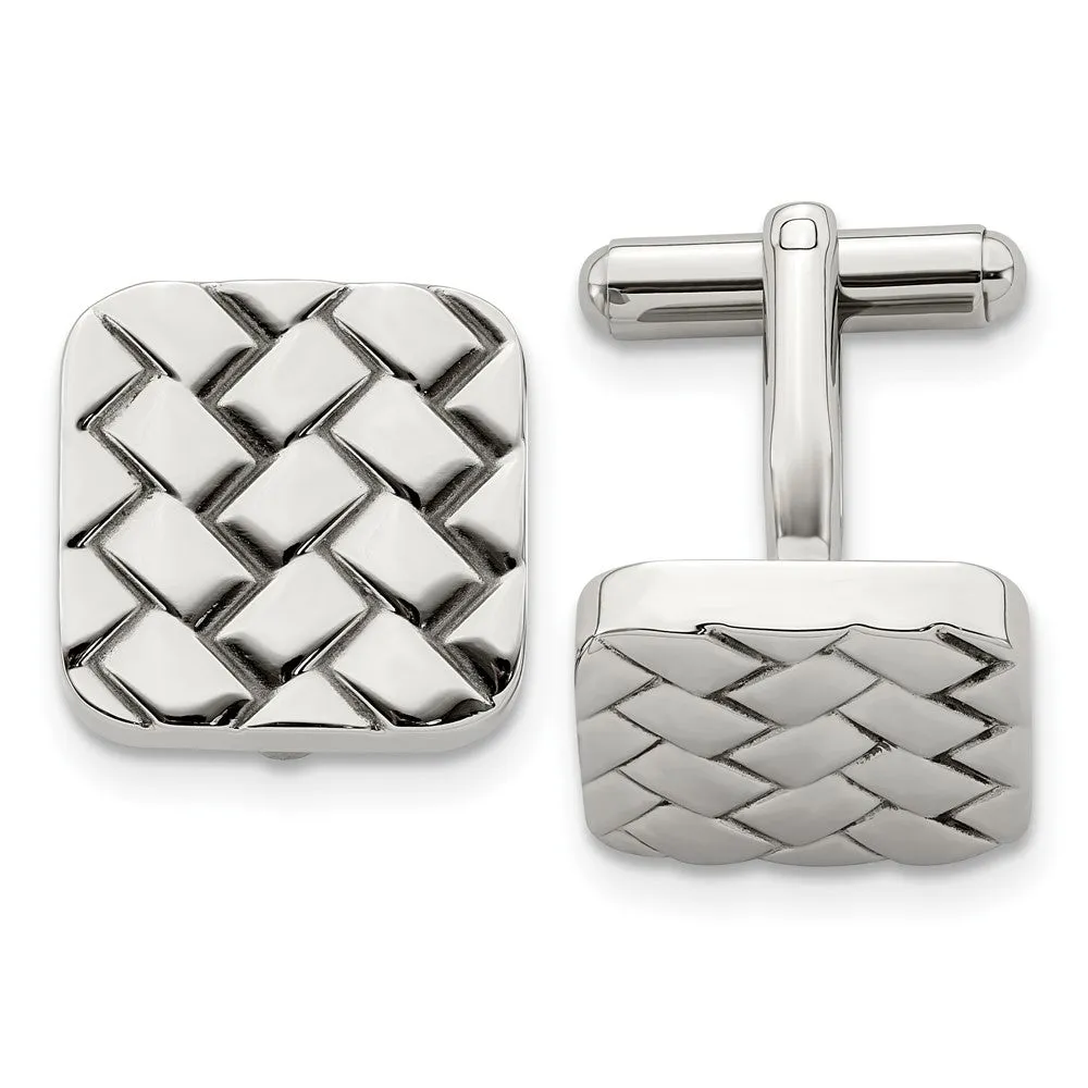 Chisel Stainless Steel Polished Weave Design Cufflinks