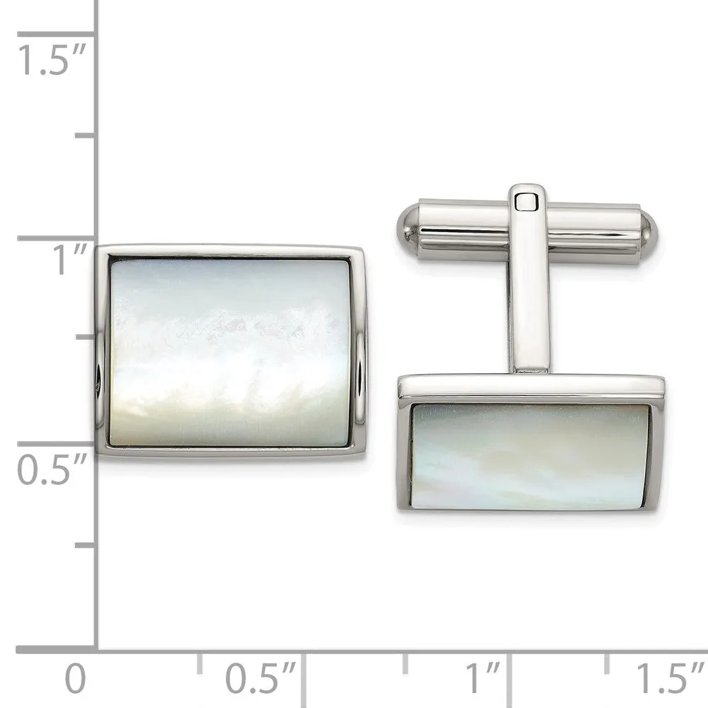 Chisel Stainless Steel Polished with Mother of Pearl Inlay Cuff Links