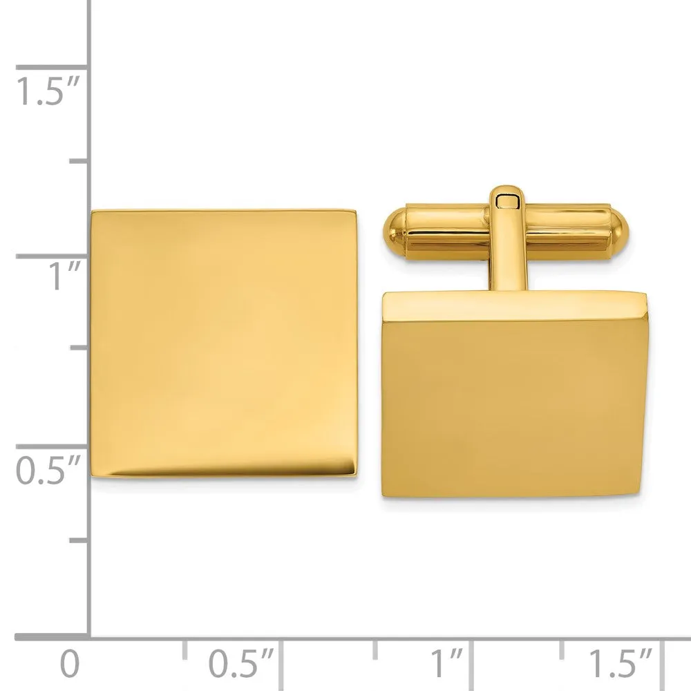 Chisel Stainless Steel Polished Yellow IP-Plated Square Cuff Links