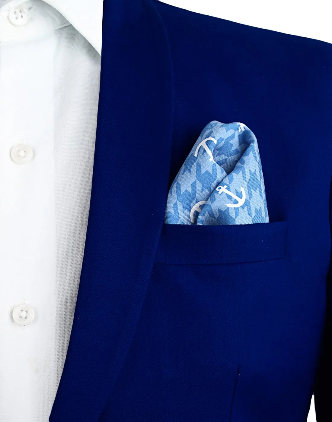 Chokore Blue & White Anchor Pocket Square - Marine line