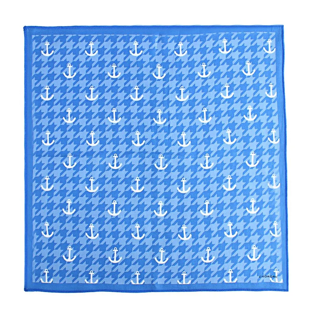 Chokore Blue & White Anchor Pocket Square - Marine line