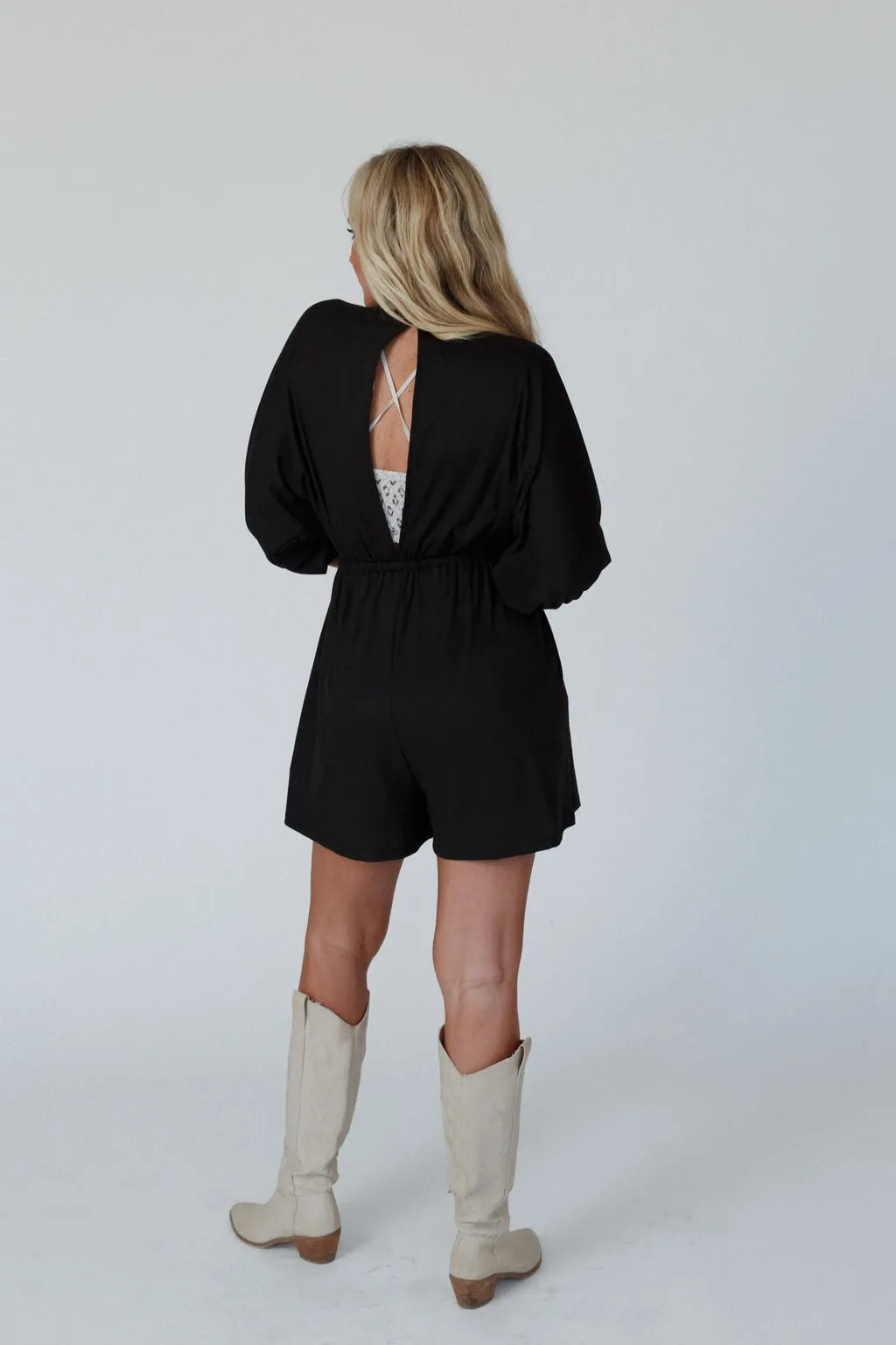 City Days Drawstring Romper - Black