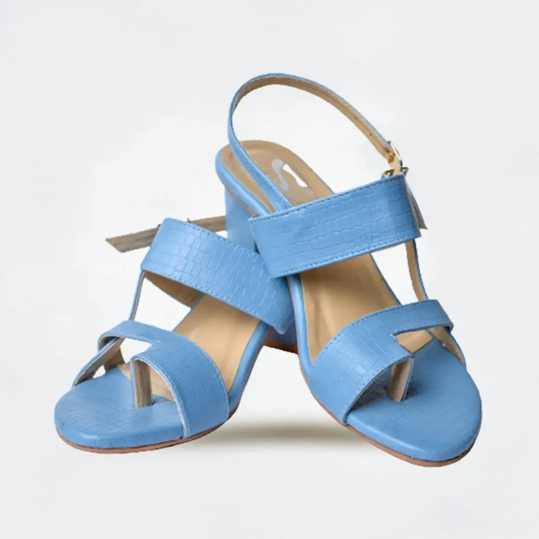 Cross Pattern Block Heels Light Blue