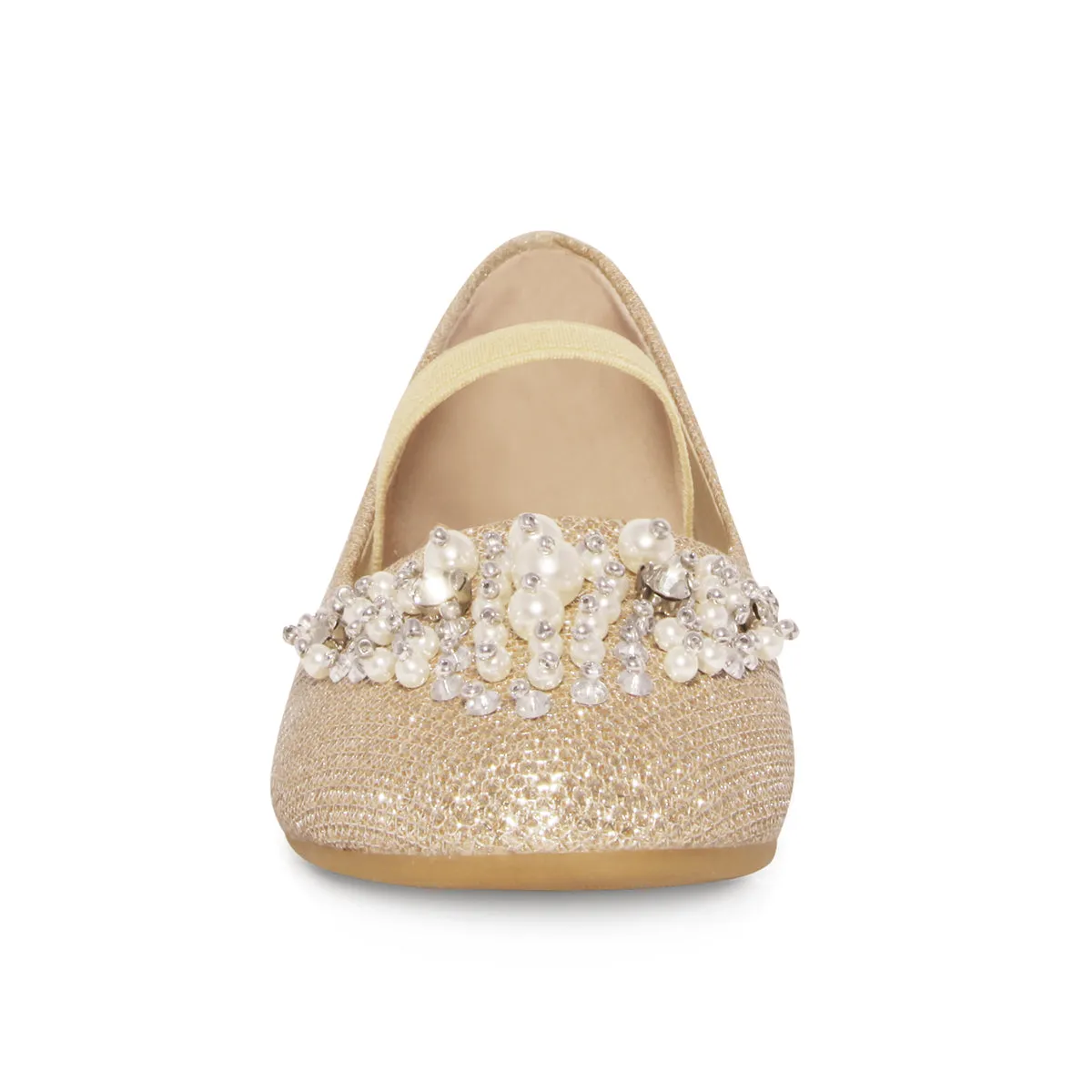 DAHLIA KIDS PEARL & DIAMANTE EMBELLISHED FLATFORM SHOES IN GOLD