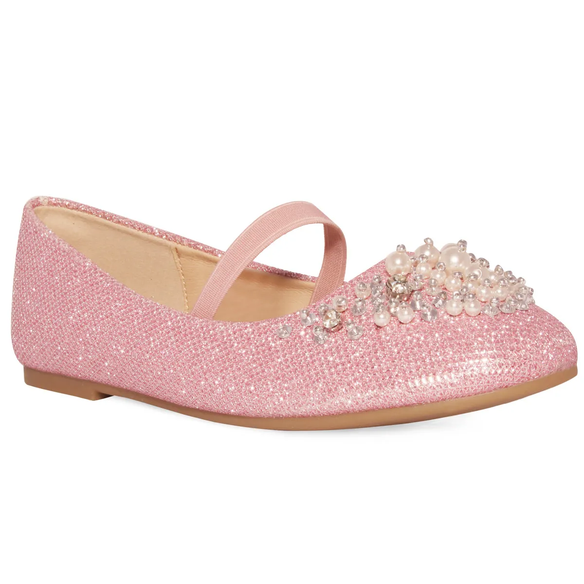 DAHLIA KIDS PEARL & DIAMANTE EMBELLISHED FLATFORM SHOES IN PINK