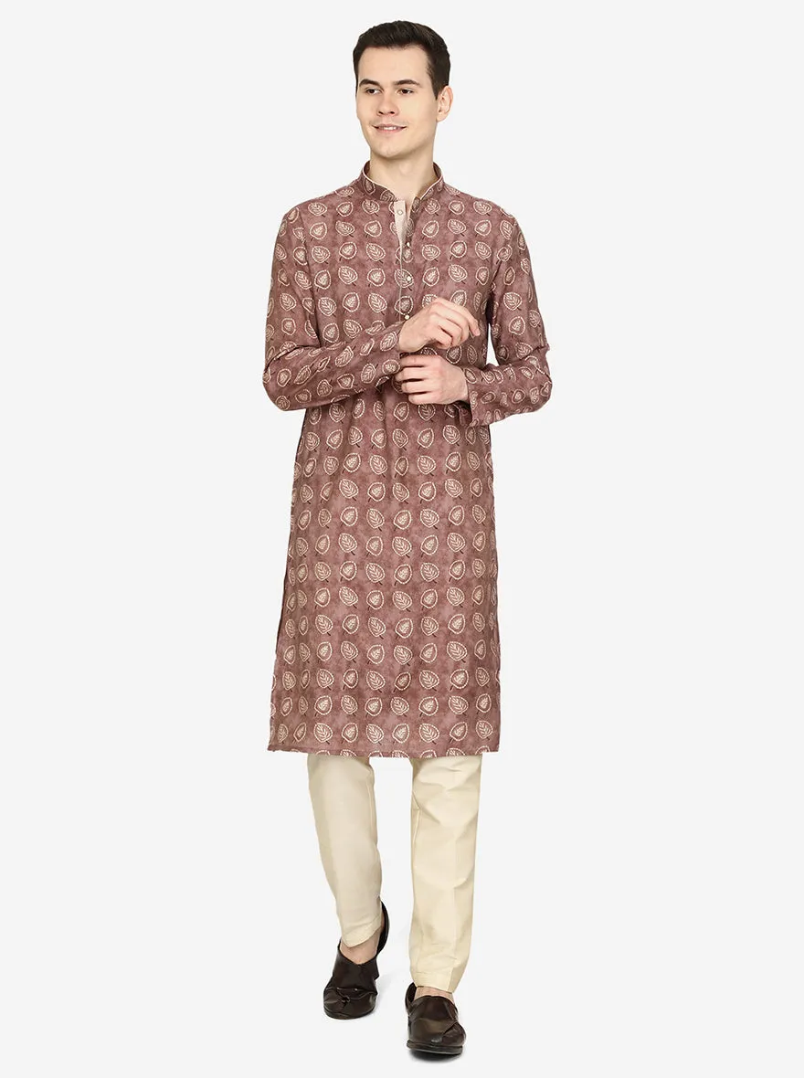 Dusty Brown Printed Cotton Blend Kurta for Men