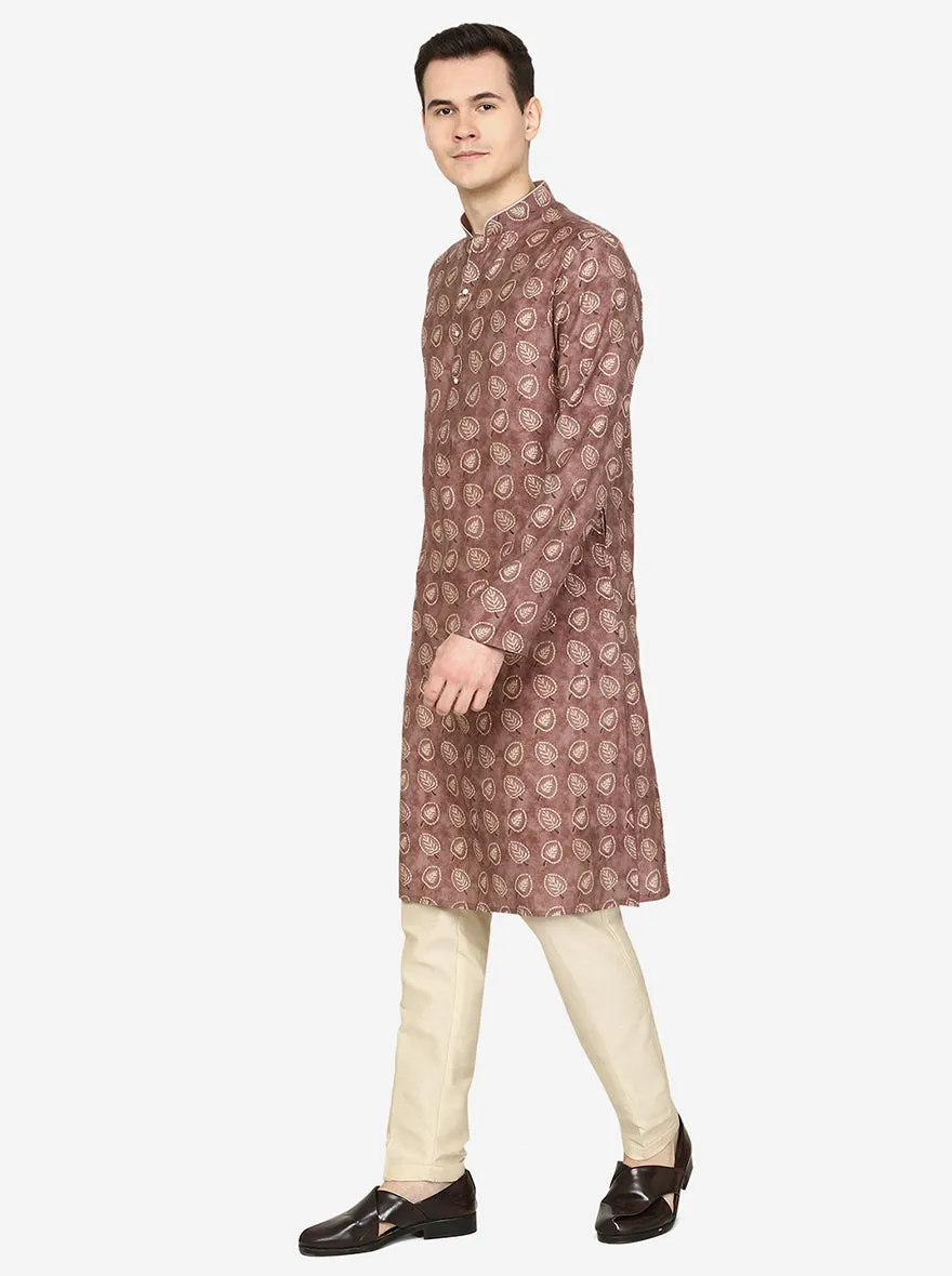 Dusty Brown Printed Cotton Blend Kurta for Men