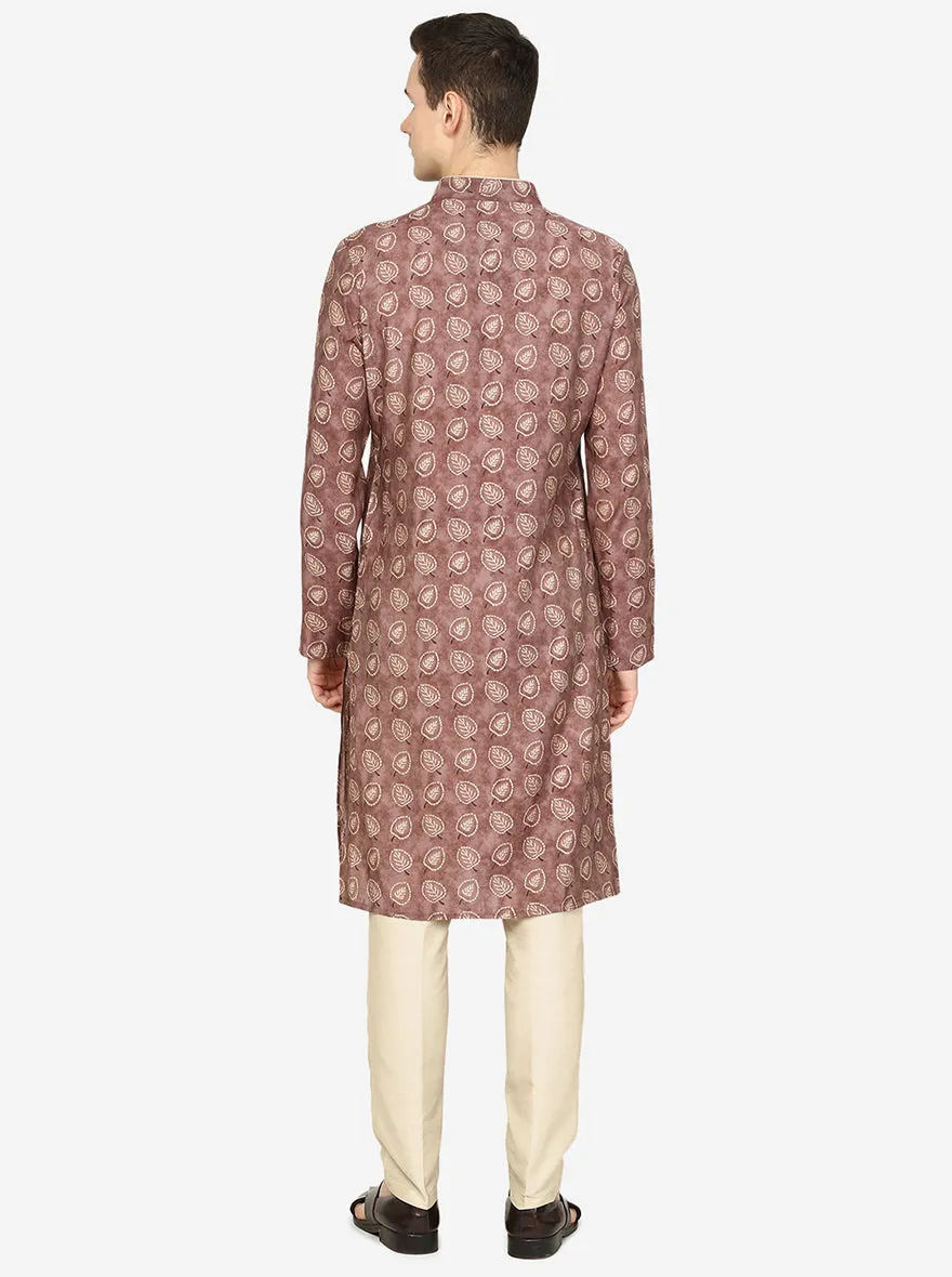 Dusty Brown Printed Cotton Blend Kurta for Men