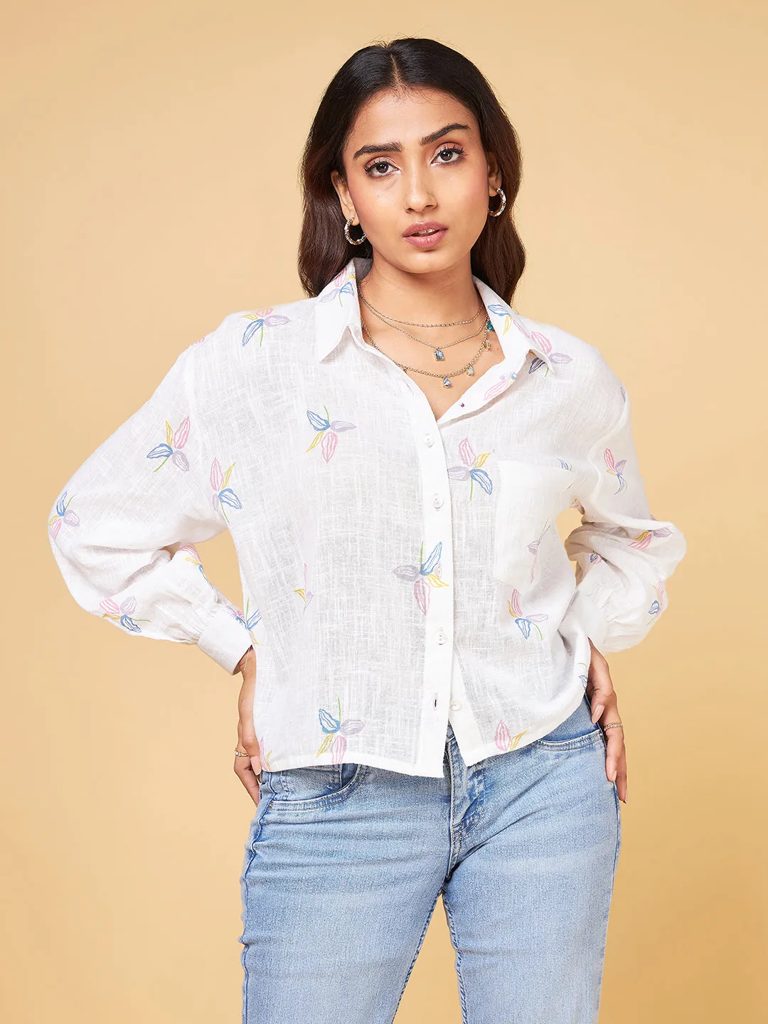 Echoes of Bliss White Printed Shirt