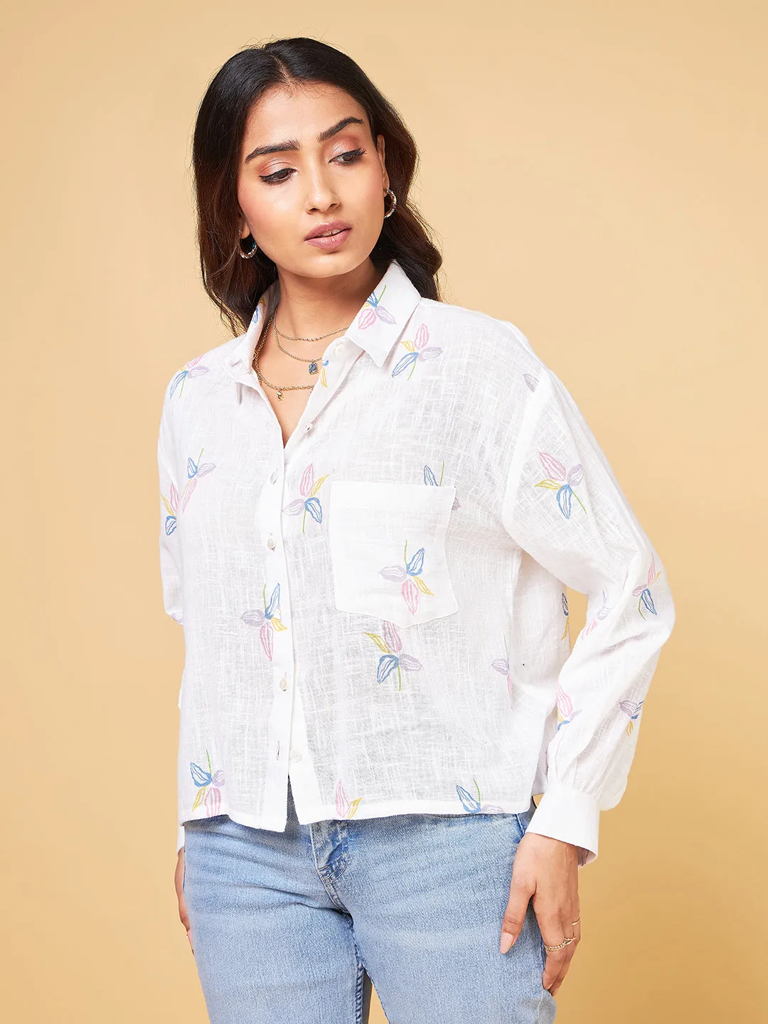 Echoes of Bliss White Printed Shirt