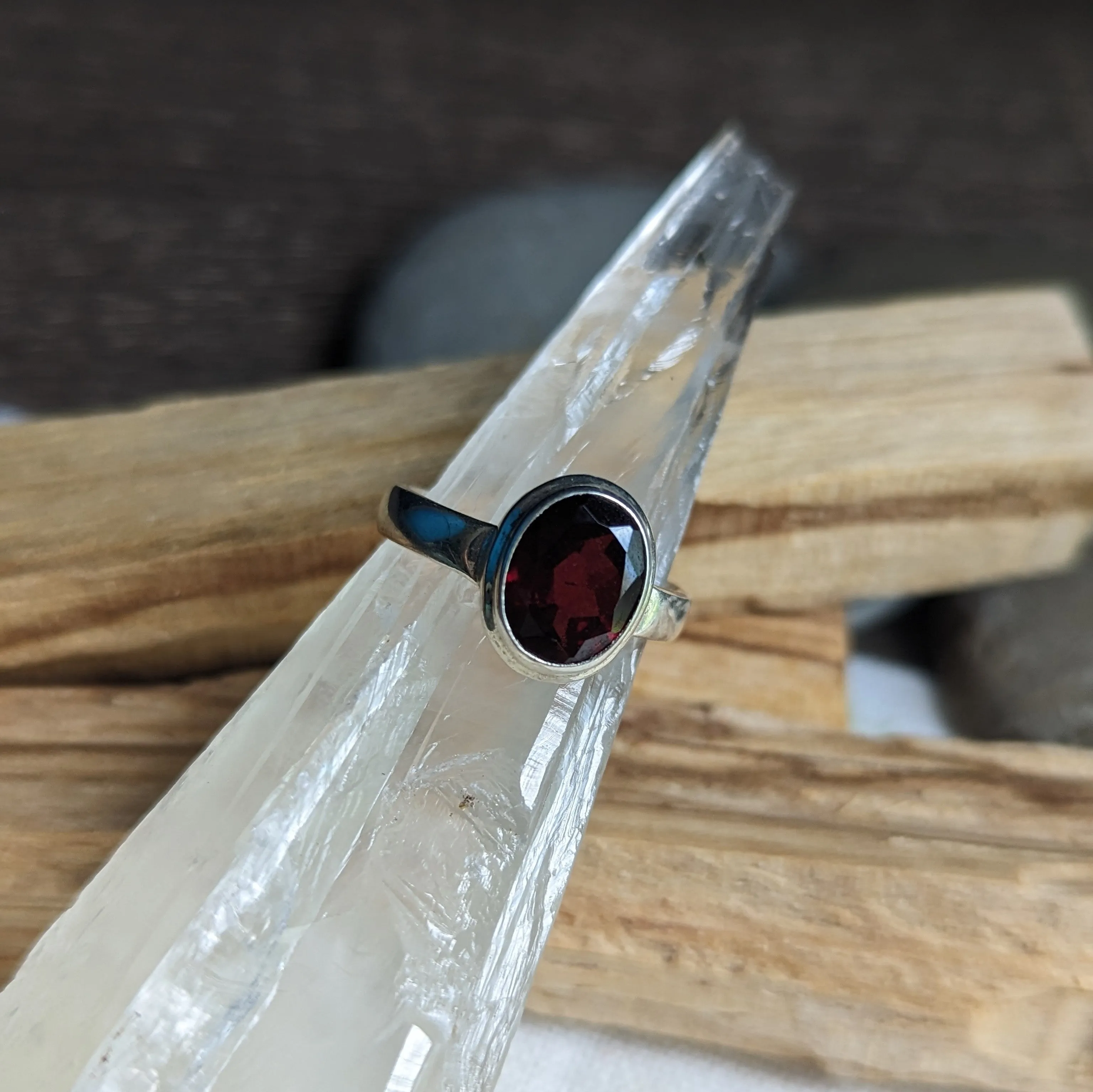 Faceted Red Garnet Ring in Sterling Silver Setting